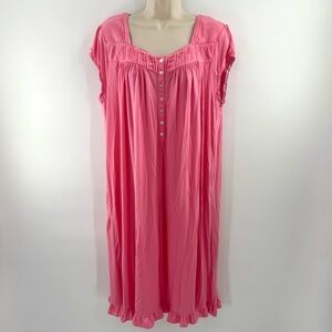 Eileen West Knit Nightgown Pink Button Front Cap Sleeve Size Large (E1)